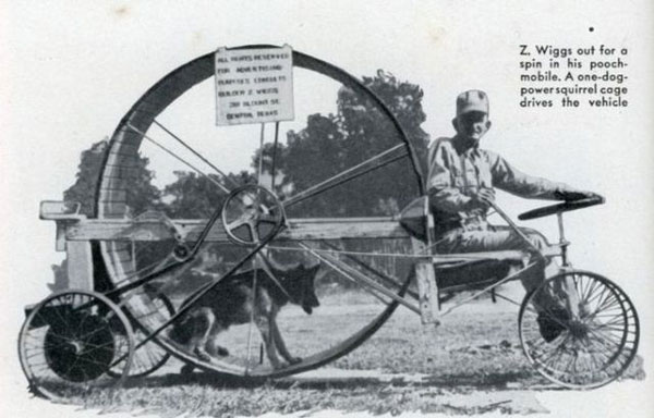 Собакомобиль с двигателем в одну собачью силу (США, 1939).
 Увеличить